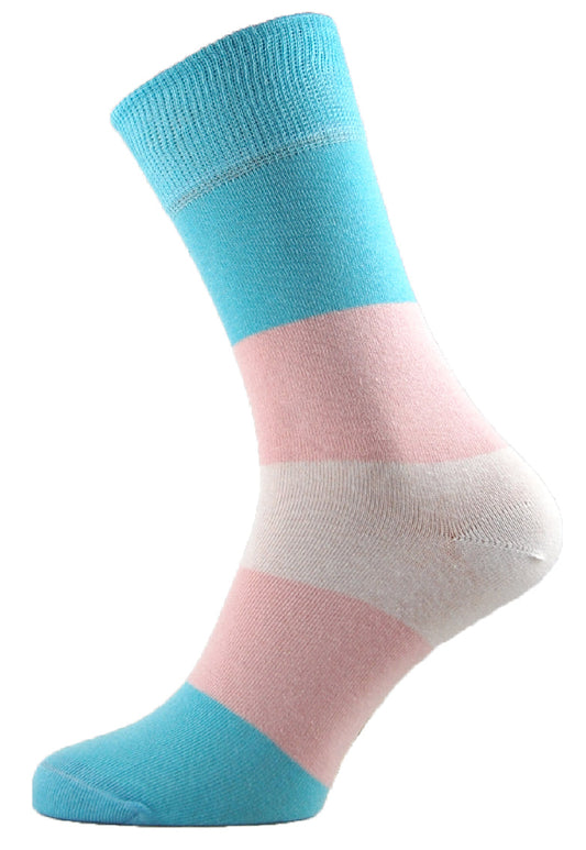 These Transgender Striped LGBTQ+ socks have been created with love to support your feet and your “sole”. To assist your true authentic self when you’re walking with purpose, pride, and style. Another step closer to an all-inclusive world we want to live in.